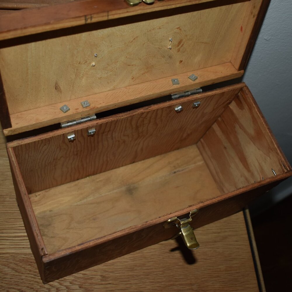 Vintage Antique Old Handmade Wood Machinist Chest Tool Box Handle Storage Box - Picture 3 of 14